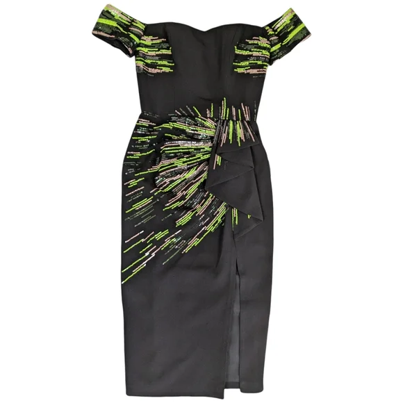 Dress the Population Black Green Sequin Midi Dress - Picture 4 of 14